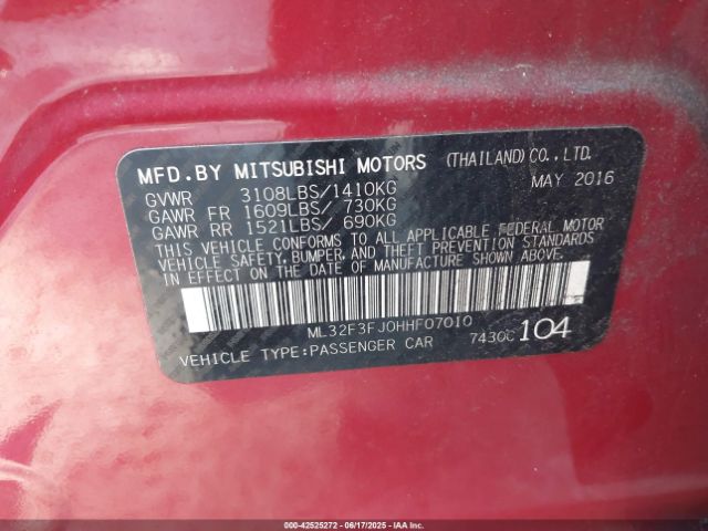 2017 MITSUBISHI MIRAGE G4 ML32F3FJ0HHF07010 Photo 8