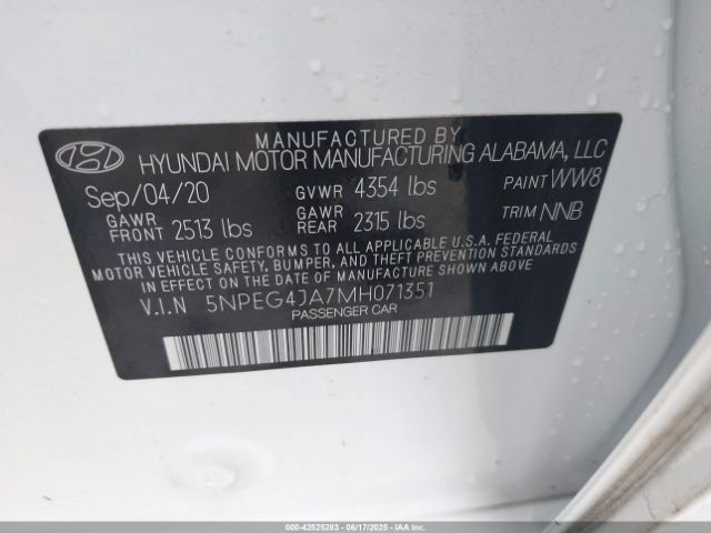 2021 HYUNDAI SONATA 5NPEG4JA7MH071351 Photo 8