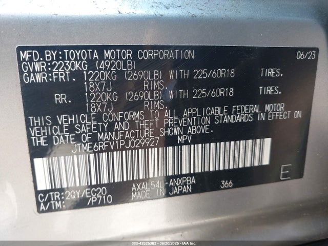 JTME6RFV1PJ029927 Toyota a25a-fxs, 3nm+4nm(li)