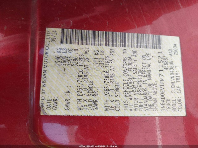 Nissan 2015 2015 1N6AD0EV1FN711521 Image 9