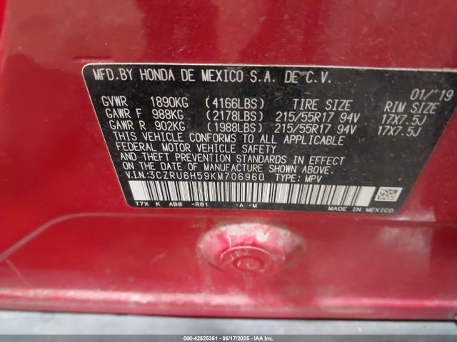 3CZRU6H59KM706960 Honda r18z9