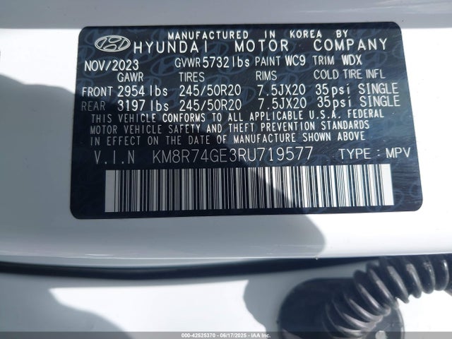 42525370 :رقم المزاد ، KM8R74GE3RU719577 vin ، 2024 Hyundai Palisade Calligraphy مزاد بيع