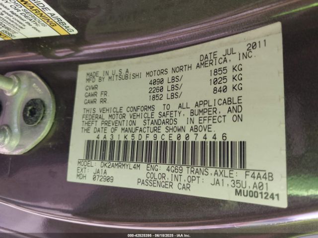 2012 MITSUBISHI ECLIPSE 4A31K5DF9CE007446 Photo 8