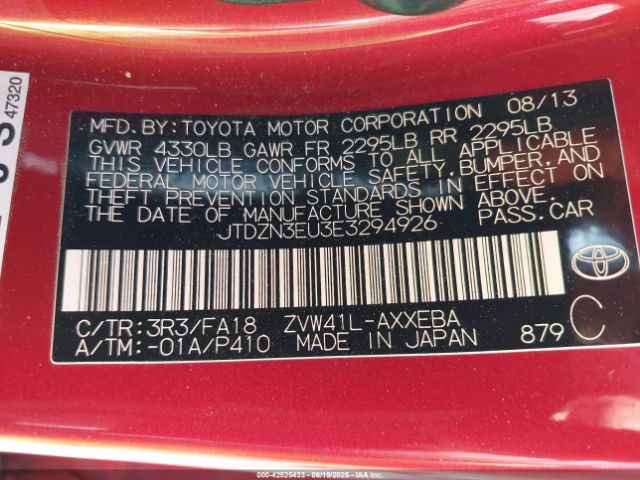 JTDZN3EU3E3294926 Toyota 2zr-fxe+5jm