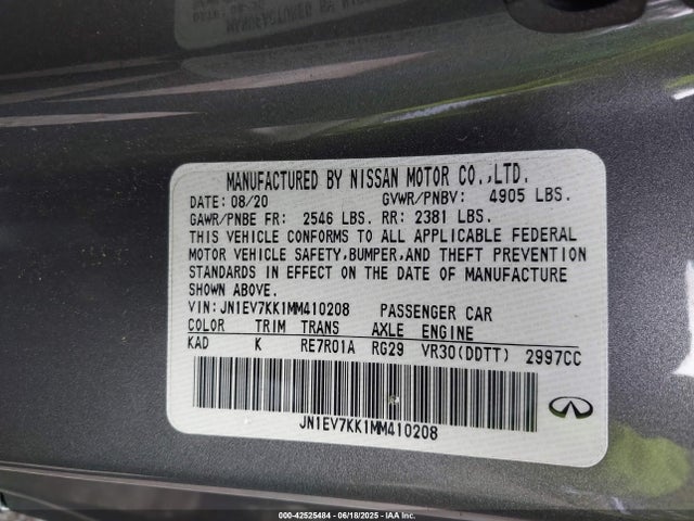 JN1EV7KK1MM410208 Infiniti 3.0l t