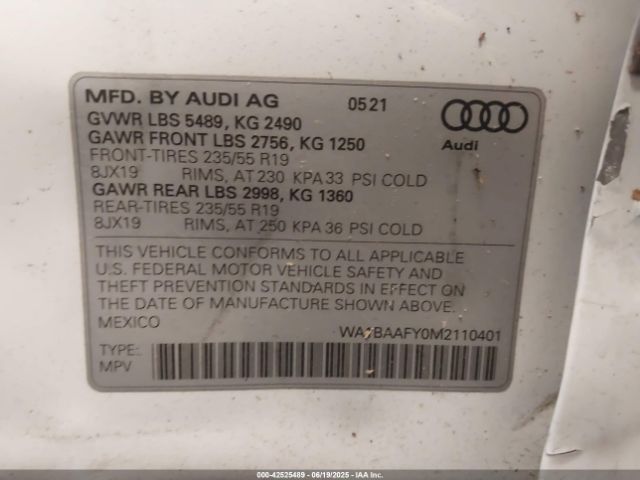 2021 AUDI Q5 WA1BAAFY0M2110401 Photo 8