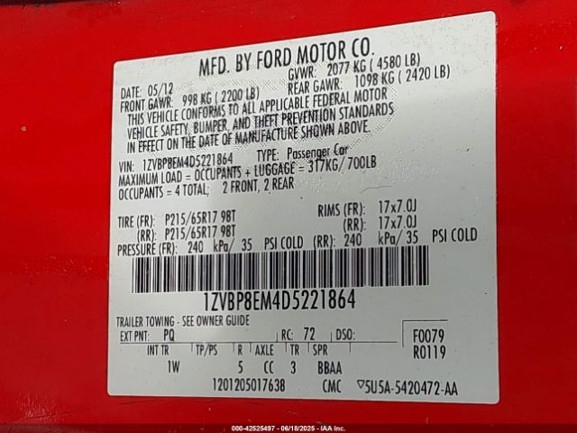 2013 FORD MUSTANG 1ZVBP8EM4D5221864 Photo 8