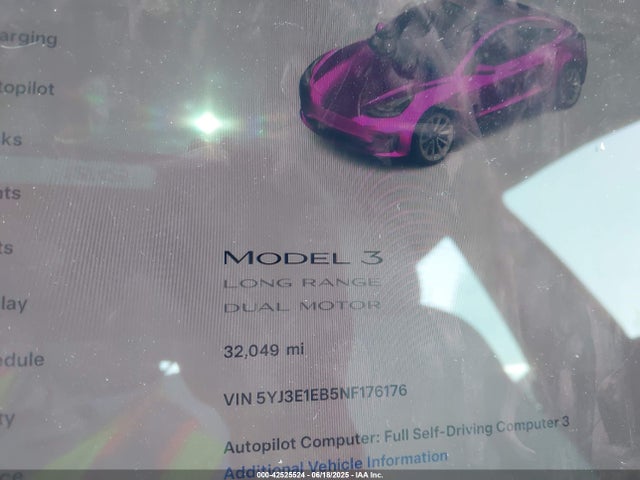5YJ3E1EB5NF176176 Tesla MODEL 3