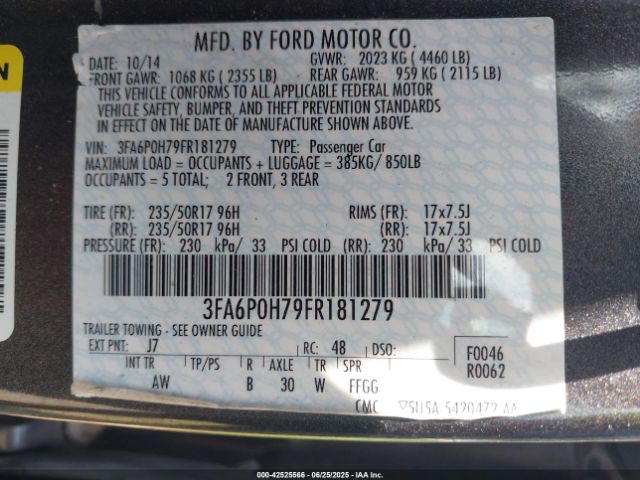 3FA6P0H79FR181279 Ford 2015