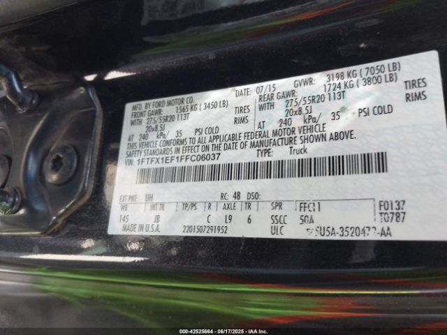 1FTFX1EF1FFC06037 Ford 2015