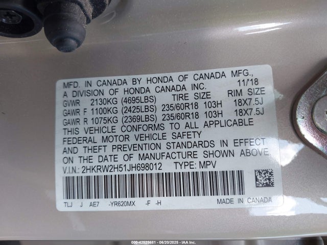 2HKRW2H51JH698012 Honda l15be