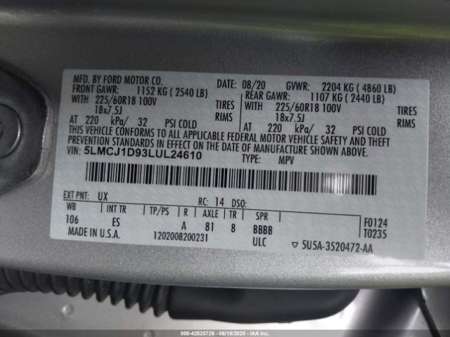 2020 LINCOLN CORSAIR 5LMCJ1D93LUL24610 Photo 8