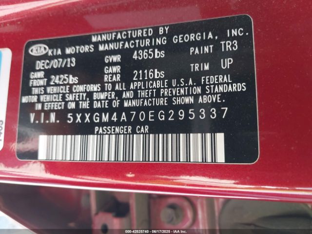 5XXGM4A70EG295337 KIA dohc gdi theta ii