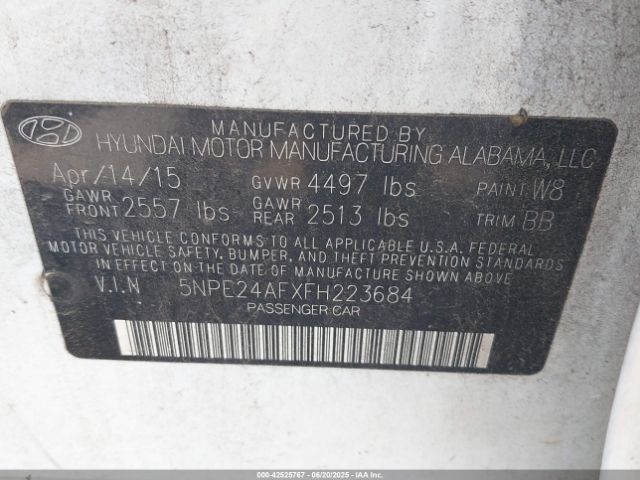 5NPE24AFXFH223684 Hyundai dohc gdi theta-ii
