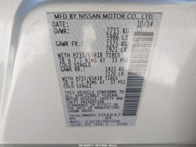 2015 INFINITI QX60 5N1AL0MN9FC504647 Photo 8