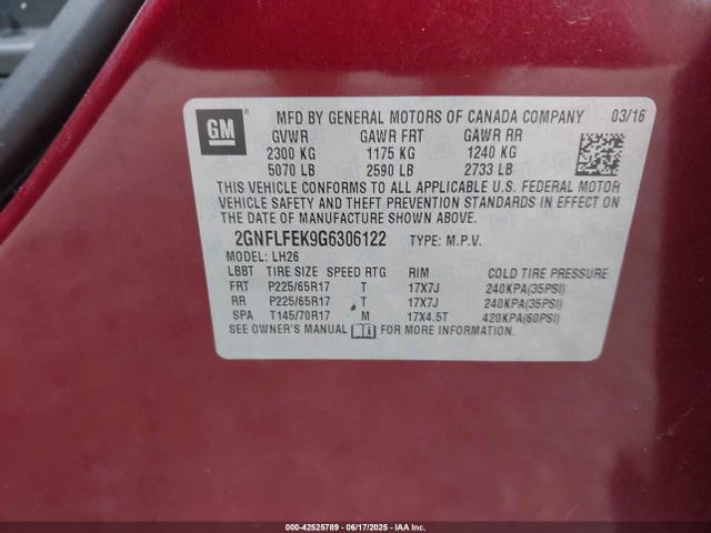 2GNFLFEK9G6306122 Chevrolet lea - e85 max, aluminum