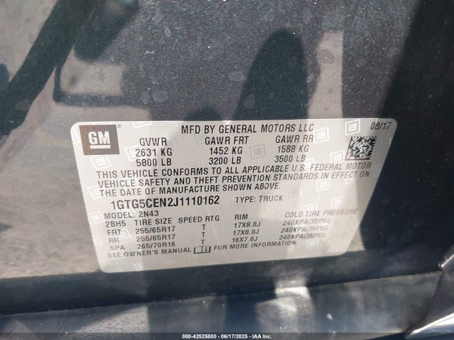 1GTG5CEN2J1110162 GMC lgz - direct injection, variable valve timing, alum, var2, gen 2
