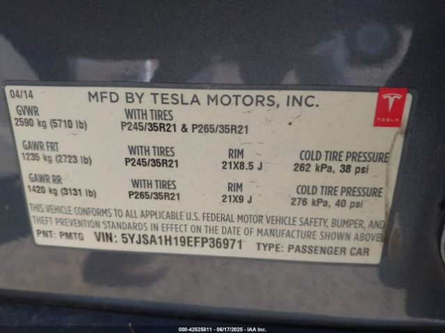 2014 TESLA MODEL S 5YJSA1H19EFP36971 Photo 8