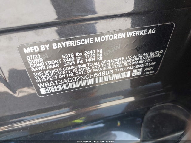 BMW 530e 2022 WBA13AG02NCH64896 Image 9