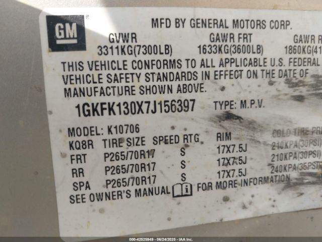 2007 GMC YUKON 1GKFK130X7J156397 Photo 8