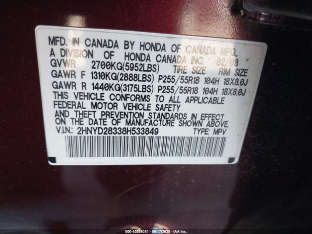 2008 ACURA MDX 2HNYD28338H533849 Photo 8