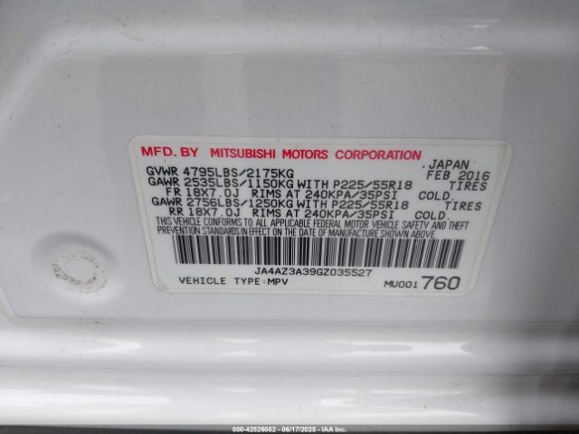 2016 MITSUBISHI OUTLANDER JA4AZ3A39GZ035527 Photo 8