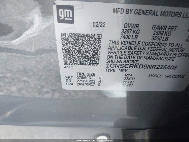 1GNSCRKD0NR226408 Chevrolet l84 - di, dfm, alum, gen 5, var 2