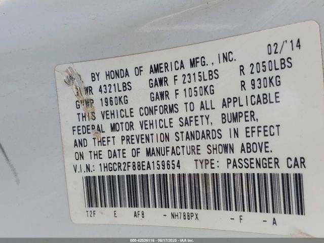 1HGCR2F88EA159654 Honda k24w1