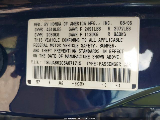 2006 ACURA TL 19UUA66206A071715 Photo 8