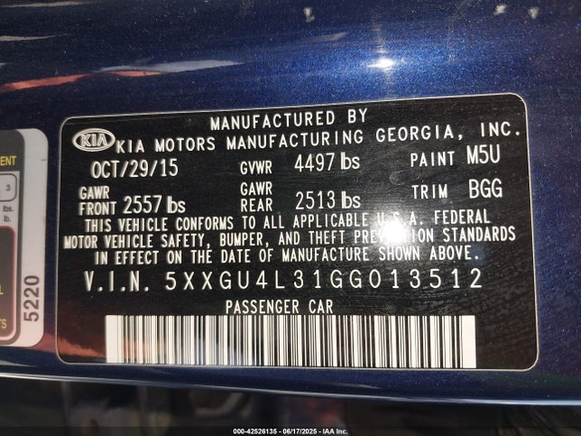 5XXGU4L31GG013512 KIA t-gdi theta ii