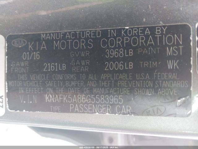 KNAFK5A86G5583965 KIA FORTE LX