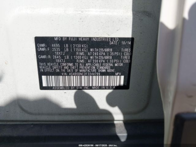 4S4BSBNC2F3244799 Subaru 2.5l u6