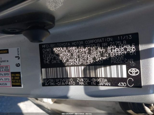 JTDKN3DP1E3051337 Toyota 2zr-fxe+3jm