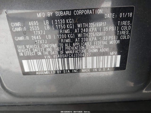 4S4BSAFC4J3304227 Subaru u5
