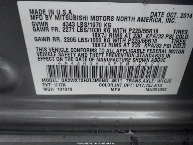 2015 MITSUBISHI OUTLANDER SPORT 4A4AR4AU4FE012823 Photo 8