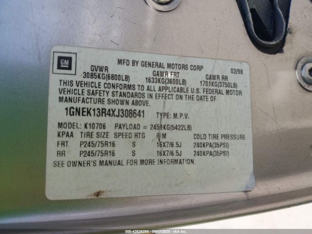 1999 CHEVROLET TAHOE 1GNEK13R4XJ308641 Photo 8