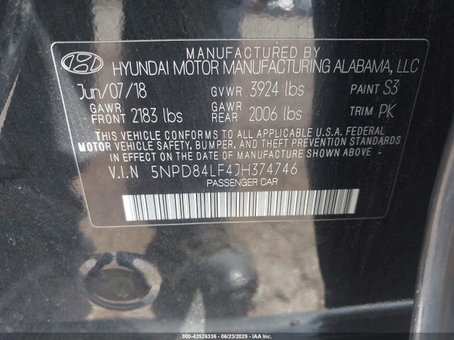5NPD84LF4JH374746 Hyundai mpi nu