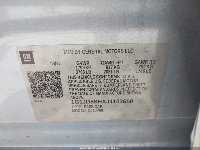 1G1JD5SHXJ4103650 Chevrolet luw - mfi, e85 max