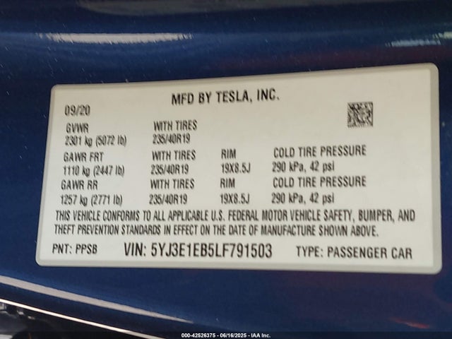 2020 TESLA MODEL 3 5YJ3E1EB5LF791503 Photo 8