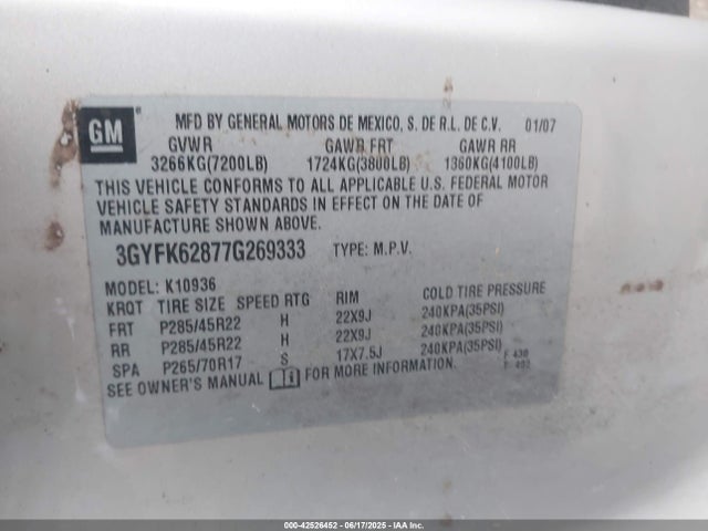 2007 CADILLAC ESCALADE EXT 3GYFK62877G269333 Photo 8