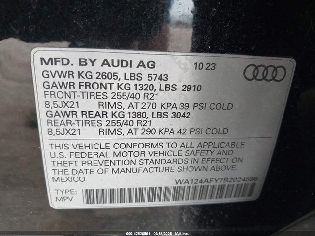 2024 AUDI SQ5 SPORTBACK WA124AFY7R2024596 Photo 8