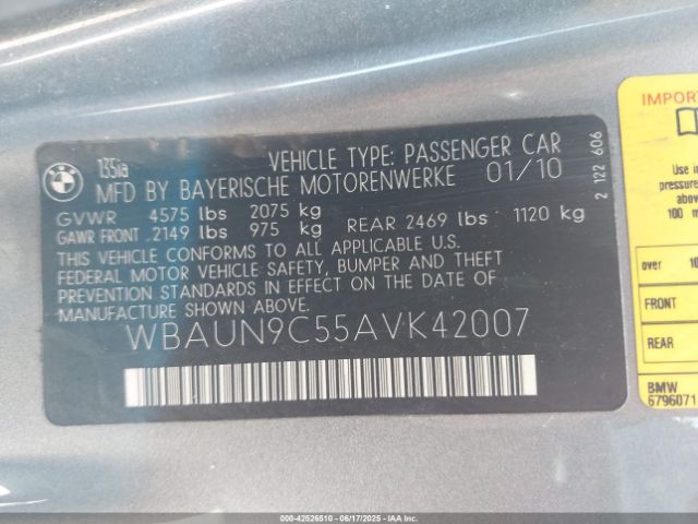 2010 BMW 135I WBAUN9C55AVK42007 Photo 8