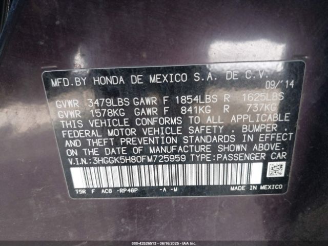 3HGGK5H80FM725959 Honda l15b1
