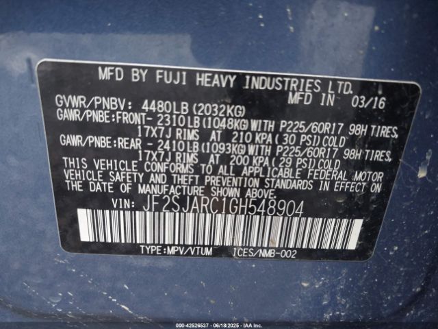 2016 SUBARU FORESTER JF2SJARC1GH548904 Photo 8