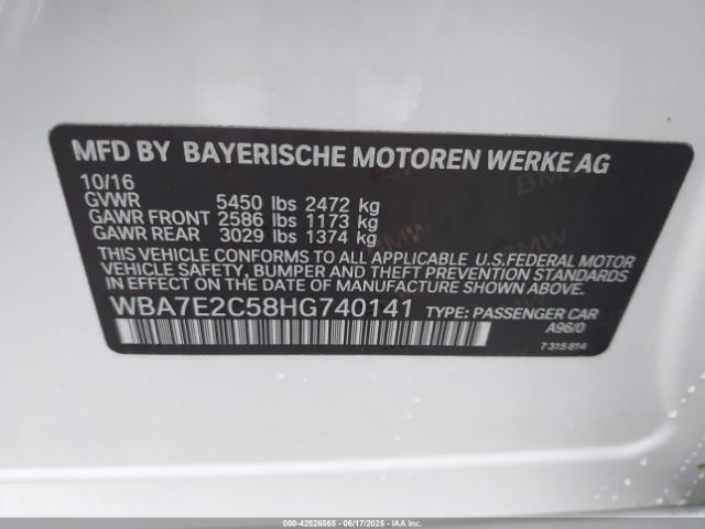 WBA7E2C58HG740141 BMW 740I