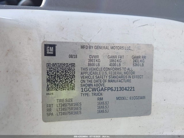 1GCWGAFP6J1304221 Chevrolet lv1 - sidi, vvt, e85 max, iron