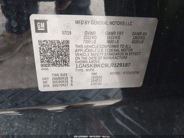 Aukcja sprzedaży 2020 Chevrolet Tahoe 4wd Lt, vin: 1GNSKBKC9LR129187, numer aukcji: 42526688