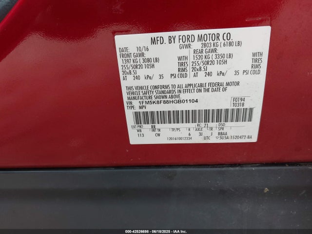 1FM5K8F88HGB01104 Ford 3.5l ti-vct