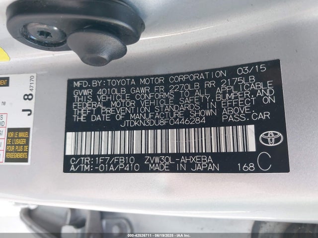 JTDKN3DU8F0446284 Toyota 2zr-fxe+3jm