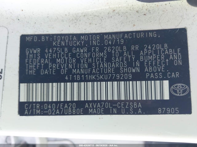 4T1B11HK5KU779209 Toyota a25a-fks